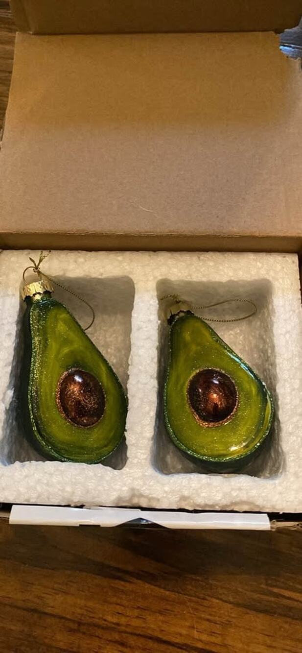 Set of 2 Glass Avocado Christmas Ornaments